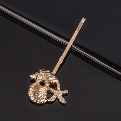 Wholesale custom logo decorative metal conch shell starfish pearl hair snap clip accessories