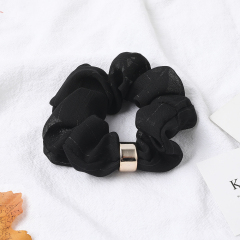 fashion metal button solid color elastic stripe chiffon scrunchies for women