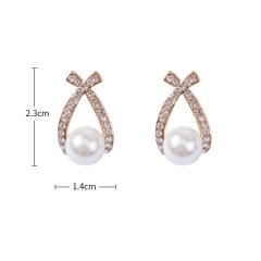 Fashion S925 silver needle crystal bow pearl alloy fashion stud earring with rhinestone