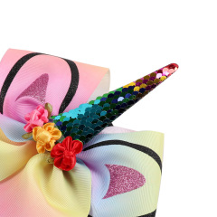 Custom Unicorn Horn Birthday Party Kids Baby Bow Glitter Sequin selastic ribbon hair tie