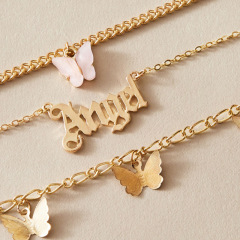 Boho Women Letters Angel Multi-layer Pink Butterfly Anklet for girls foot jewelry