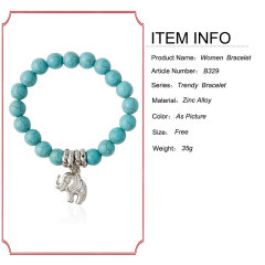 Amazon wish ins trendy Boho girl women handmade Ethnic Stretch Elephant blue Natural Turquoise Stone Bead Bracelet