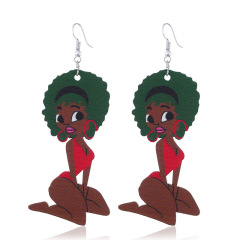 2020 custom fashion printing night club hip pop head drop africa afro wooden earring wood jewelry for women