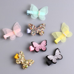 wholesale korean butterfly shape child baby kid girls sequin fabric hair clips