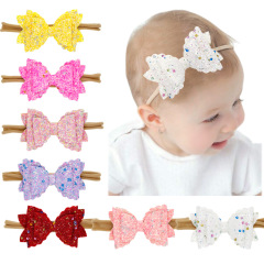 Wholesale kids hair accessories three-layer bow sequin nylon girls baby headband