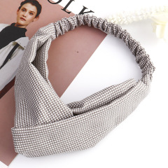 Wholesale Accessories Elastic Boho Grid Cloth Fabric Front Knot Headbands