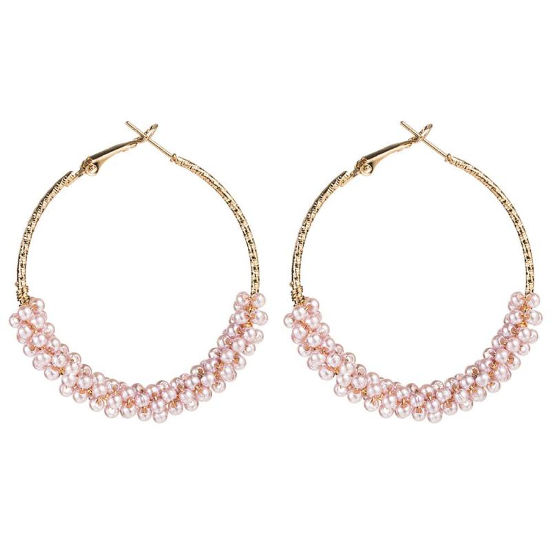 Fashion Trendy Bohemia Round Women Jewelry Pearl Big Circle Hoop Earrings