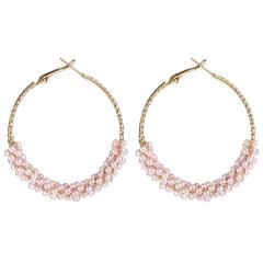 Fashion Trendy Bohemia Round Women Jewelry Pearl Big Circle Hoop Earrings