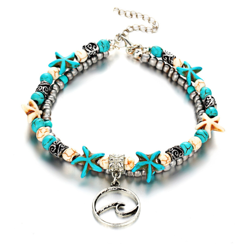 fancy Ins Amazon top sell Cheap Jewelry Chain Layer Rhinestone Bangle ocean shell turtle anklets