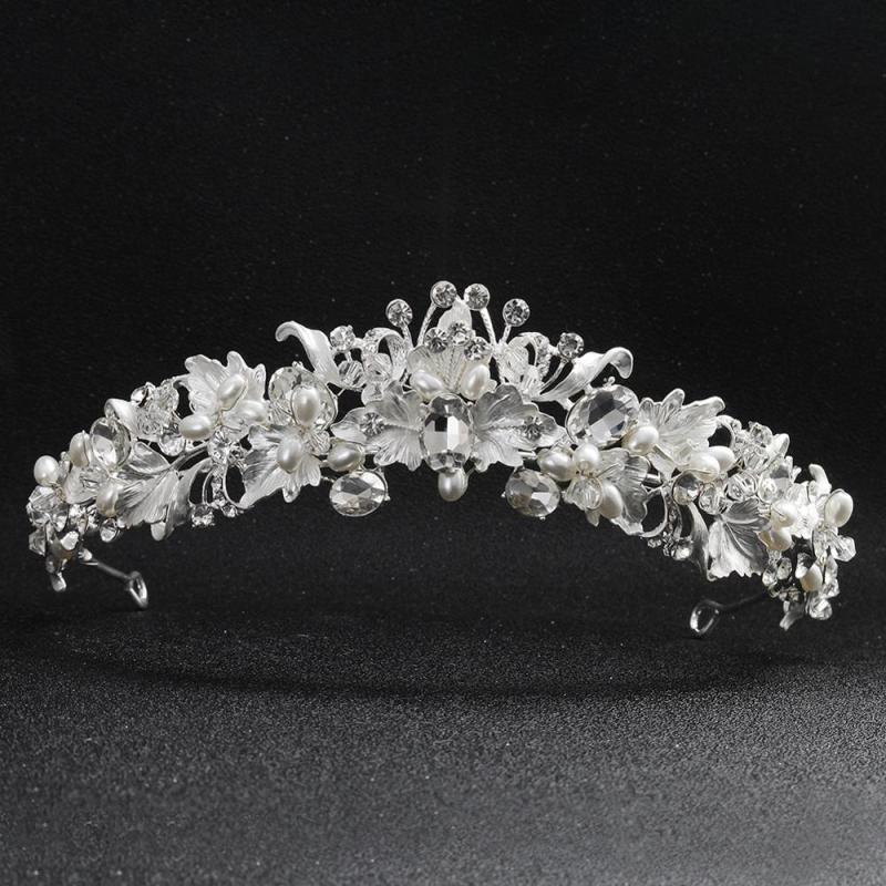 Handmade zircon crystal pearl beauty  flower  pageant  tiara crowns
