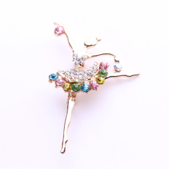 china wholesale women jewelry colored crystal ballet dancing girl rhinestone brooches