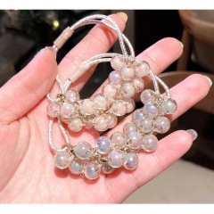 Fashion 3pcs women girls elastic crystal pearl hair tie bracelet charm