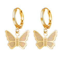2020 New design statement beautiful girls gold-color hoop color alloy butterfly earrings