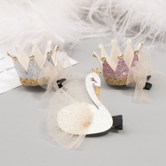 Princess retro children swan kids mesh three-dimensional crown hair clip for baby girls