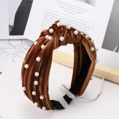 2020 new arrival multicolor wide knotted velvet elastic hair bands with pearl