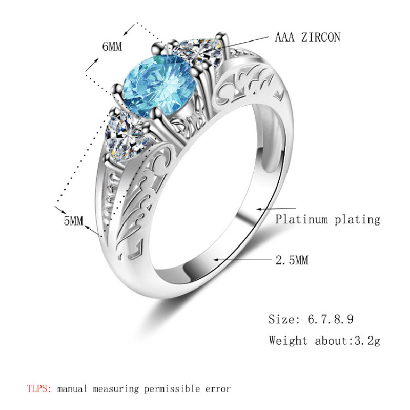 Fashion Cubic Zirconia Ring Silver Plated Blue Gemstone Engagement Ring Fashion Cubic Zirconia Ring Silver Plated Blue Gemstone Engagement Ring