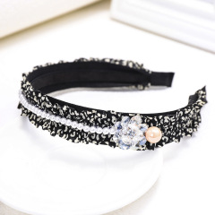 Vintage fashion liked leopard pleated fabric women girls pearl hairbands