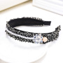 Vintage fashion liked leopard pleated fabric women girls pearl hairbands Vintage fashion liked leopard pleated fabric women girls pearl hairbands