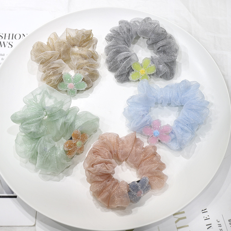 Summer crystal flower yarn elastic hair scrunchies for girls  hair accessories