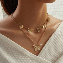 2020 new design creative retro golden alloy layered butterfly necklace for women 2020 new design creative retro golden alloy layered butterfly necklace for women