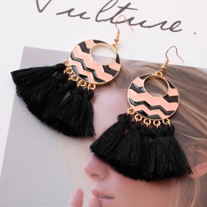 New retro bohemian women exaggerated big alloy creative tassel earrings