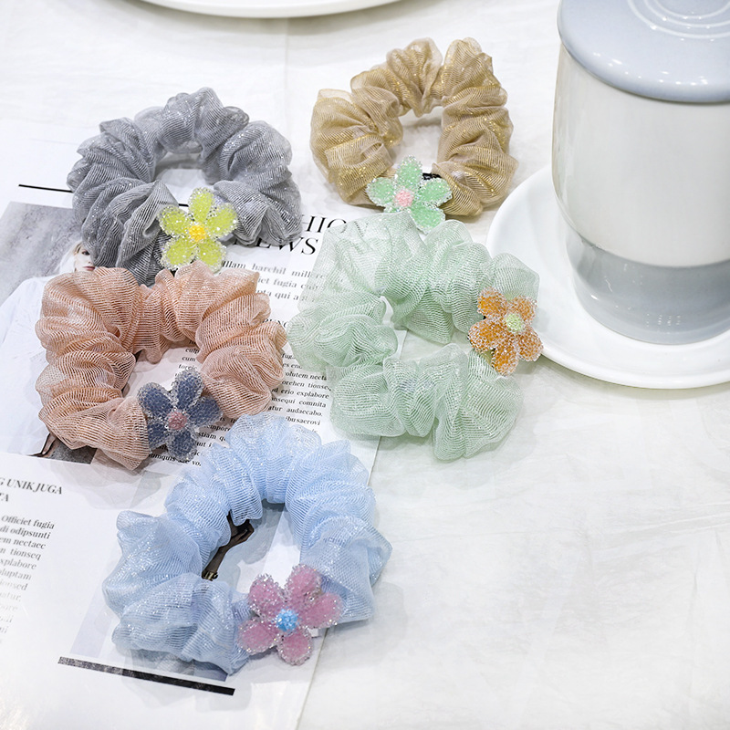 Summer crystal flower yarn elastic hair scrunchies for girls  hair accessories