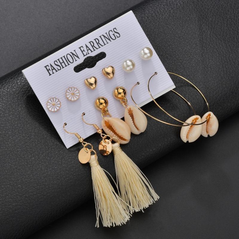 2019 Korean flower jewelry sea shell hoop stud earring sets for women