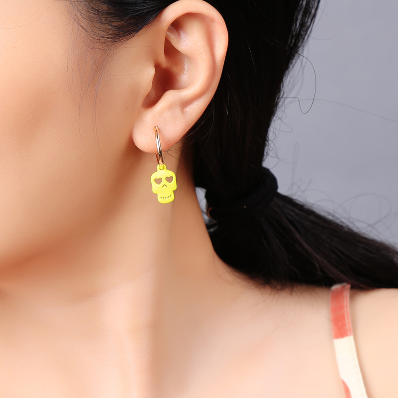 Halloween jewelry plastic pink jewelry 925 sterling silver small skull earrings