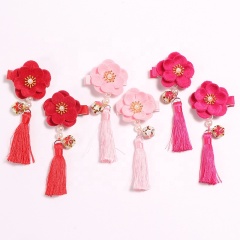 Chinese style multicolored big tassel pearl hair clip barrettes for baby girls