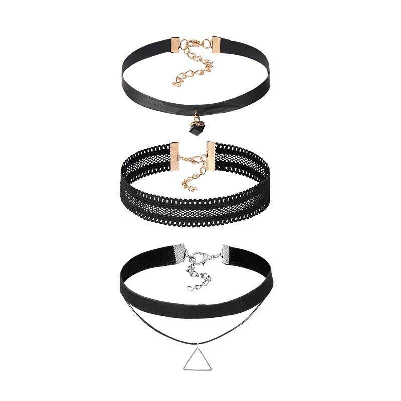 2020 Amazon Hot Sale 3pcs Women Ladies Jewelry Sexy Gothic Lace Choker Necklace Sets for Girls