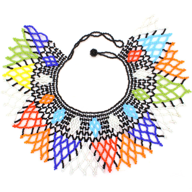 Wholesale Bohemian Fish Net African Tribal Handmade Shoulder Purple Statement glass Beaded Ethnic Bib Choker necklace Wholesale Bohemian Fish Net African Tribal Handmade Shoulder Purple Statement glass Beaded Ethnic Bib Choker necklace