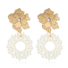 factory custom fashion trendy girls women double circle drop gold and pearl tassel earrings with pearl
