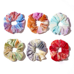 2020 wholesale custom colorful girls velvet tie dye scrunchies for hair
