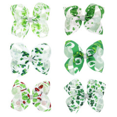 St.Patrick's Day babies green four-leaf clover bows knot hair clips for girls hair accessories