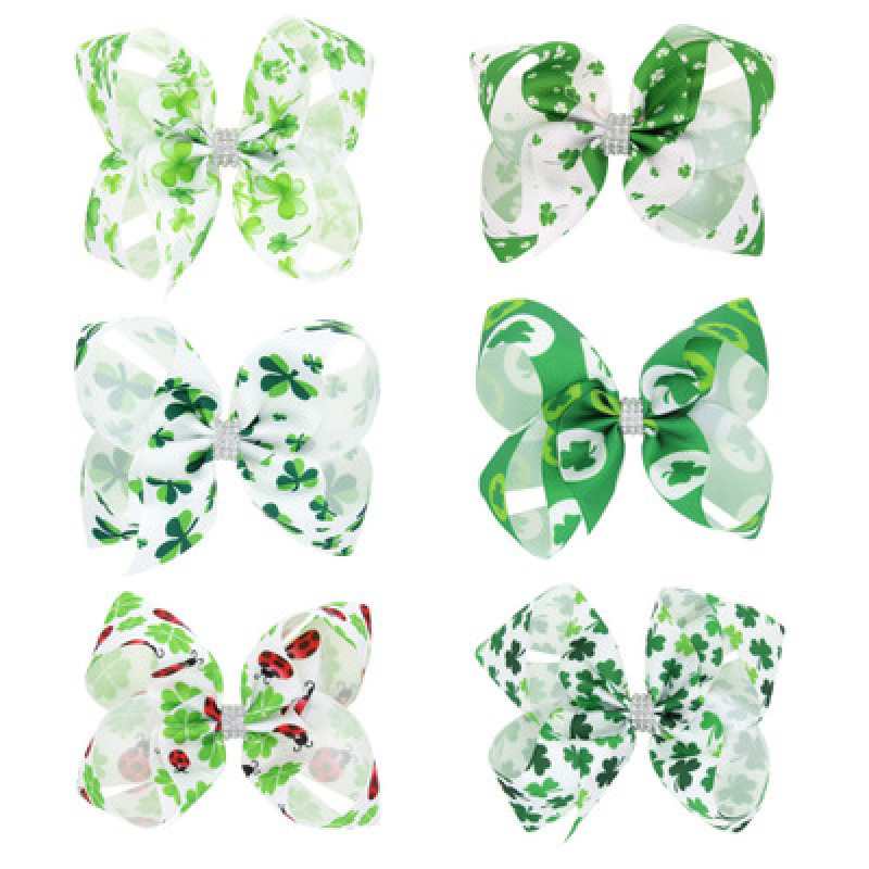 St.Patrick's Day babies green four-leaf clover bows knot hair clips for girls hair accessories