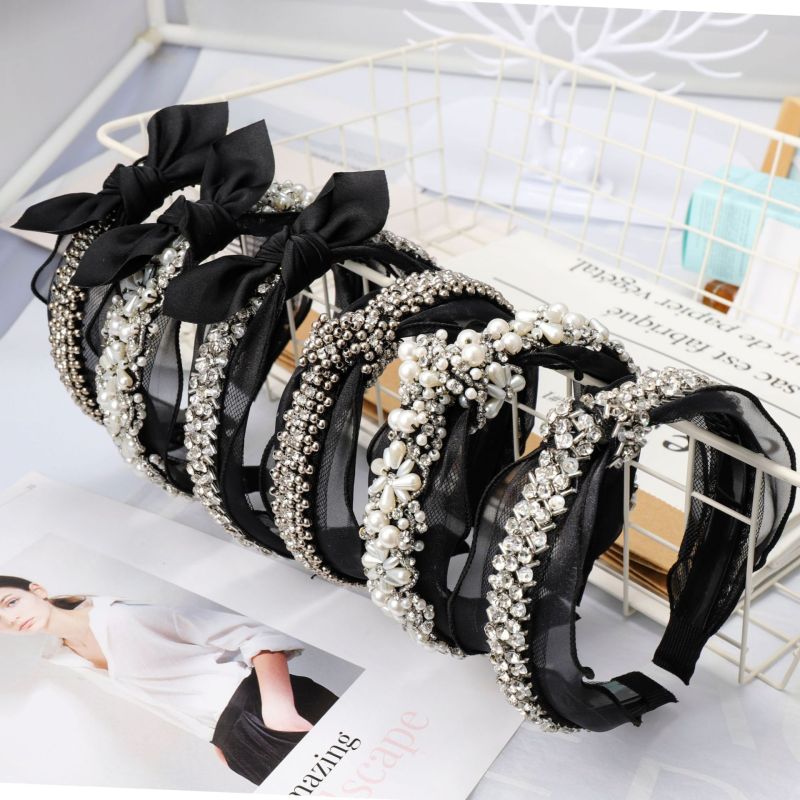 Yiwu hair accessories hot black lace bow gray pearl beads headbands Yiwu hair accessories hot black lace bow gray pearl beads headbands