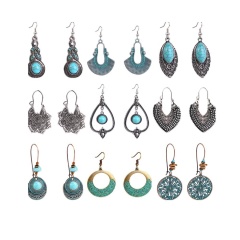 European and American Amazon explosion models bohemian turquoise earrings alloy ethnic retro hoop earrings