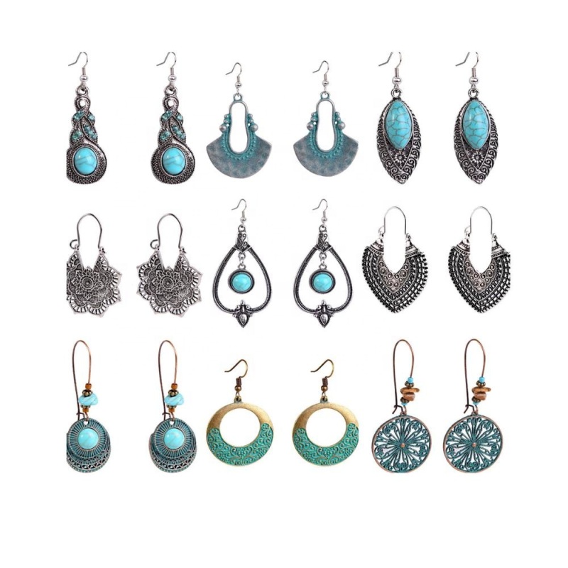 European and American Amazon explosion models bohemian turquoise earrings alloy ethnic retro hoop earrings European and American Amazon explosion models bohemian turquoise earrings alloy ethnic retro hoop earrings