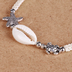 New Desgin gold shell and starfish women charm woven adjustable braided bracelet