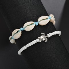 2pcs Summer Sea shell colored stone foot jewelry rhinestone anklet bracelet sets for ladies