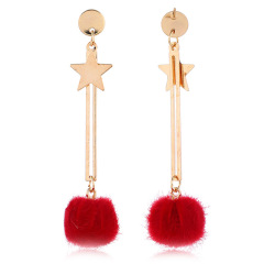 Winter Fashion Cute Star Faux Fur Ball Eardrop Dangle Drop Earrings For Women