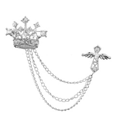 2020 INS amazon korean alloy rhinestone double mens brooch chain for man suite with chain