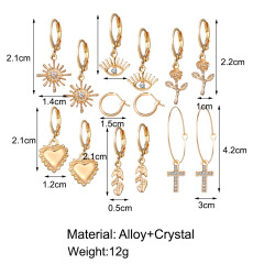 7pairs/set wholesale women girls trendy fashion heart drop earrings gold plated