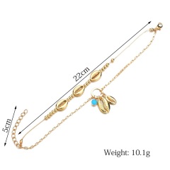Bohemian personality handmade double layer gold beaded metal shell anklets