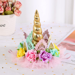 New chidren party 3d flower lace crown glitter bling unicorn headbands