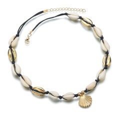 Fashion gold natural paua shell pendant choker cowrie tahitian shell necklace for women