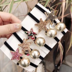 Korea fashion wholesale women girls elastic crystal faux pearl star hair ties