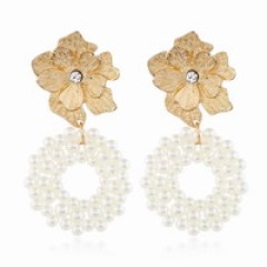 factory custom fashion trendy girls women double circle drop gold and pearl tassel earrings with pearl