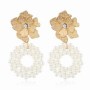 factory custom fashion trendy girls women double circle drop gold and pearl tassel earrings with pearl factory custom fashion trendy girls women double circle drop gold and pearl tassel earrings with pearl