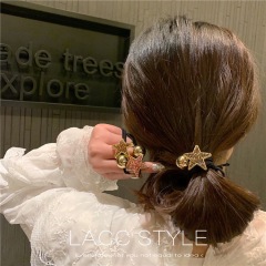 Korea fashion wholesale women girls elastic crystal faux pearl star hair ties